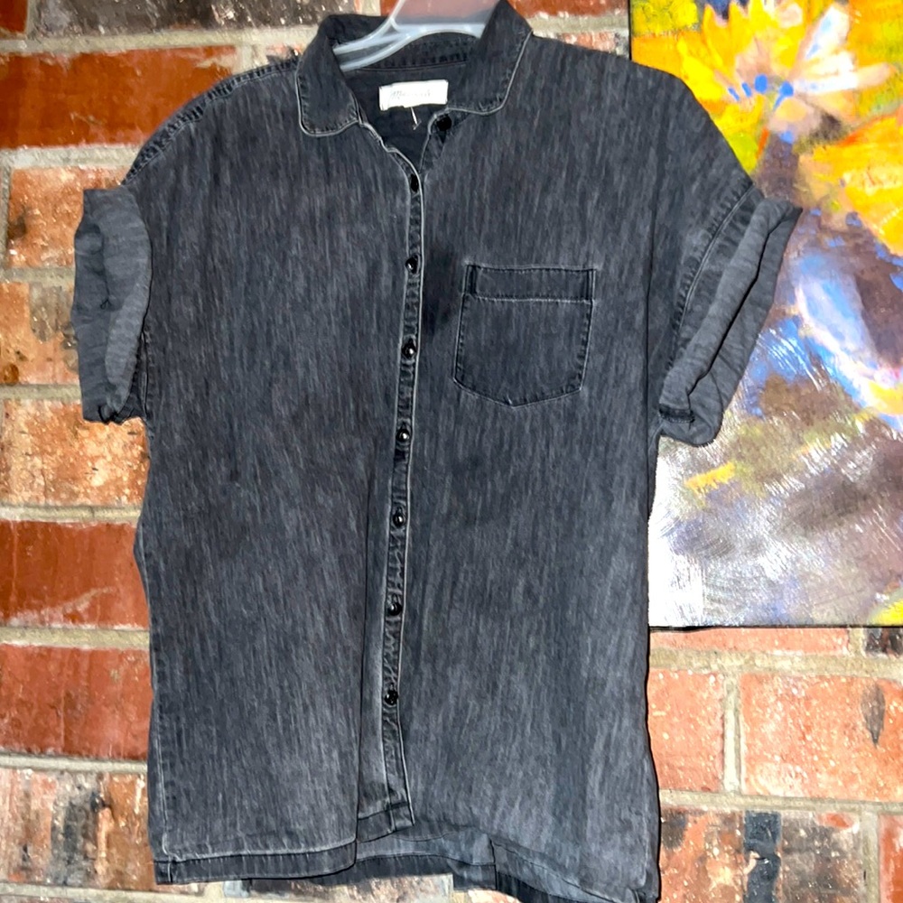 Unisex button up cotton shirt, cuffed short sleeves